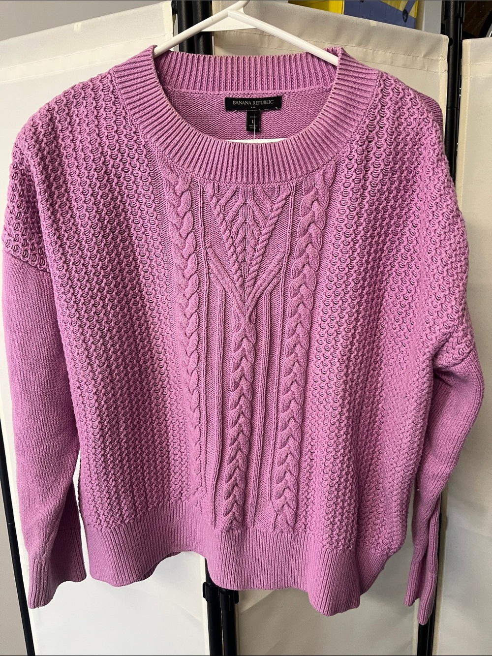 Banana Republic large petite lilac Cable-Knit Women's Sweater